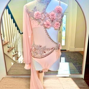 Customs Lyrical Coral Peach Competition Dance Costume Size AS